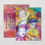 ハーレクイン、ピエロ、コロンビーナのカーニバルマスク 招待状 (正面/裏面)