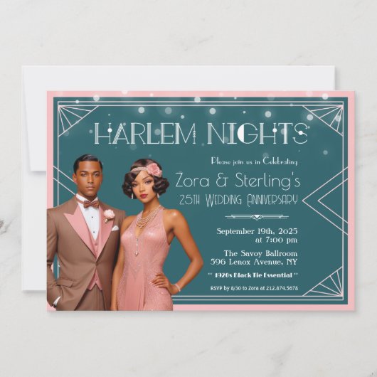 ハーレム・ナイツ アフリカ系アメリカ人 結婚記念日 招待状 (正面)