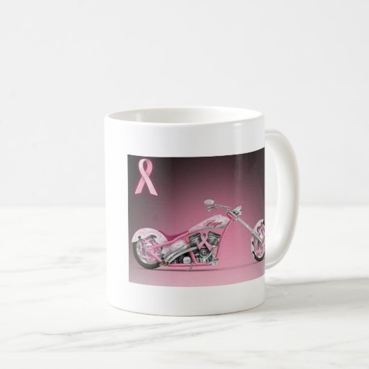 ハーレーのバイクのピンクのリボンの乳癌 コーヒーマグカップ (正面右)
