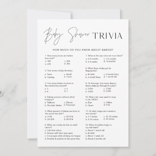 ハーローベビートリビアベビシャワーゲームカード 招待状 (正面)
