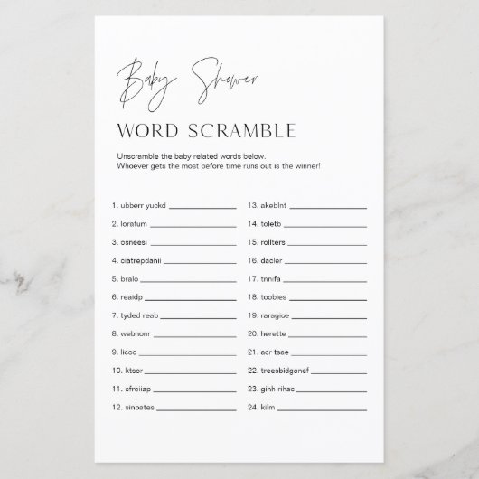 ハーローベビー言葉スクランブル赤ちゃんシャワーゲーム (正面)