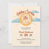 ハー・カムズ・ザ・サン レトロ サンシャイン ベイビー シャワー 招待状 (正面)