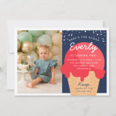 ハー・ス・ザ・スコープ アイスクリーム コーン キッズ 誕生日 フォト 招待状 (正面)