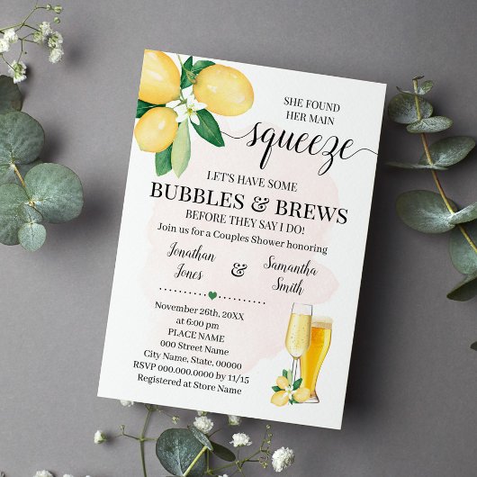 ハー メイン スクイーズ バブルズ & ブリュー ピンク ブライダル シャワー 招待状