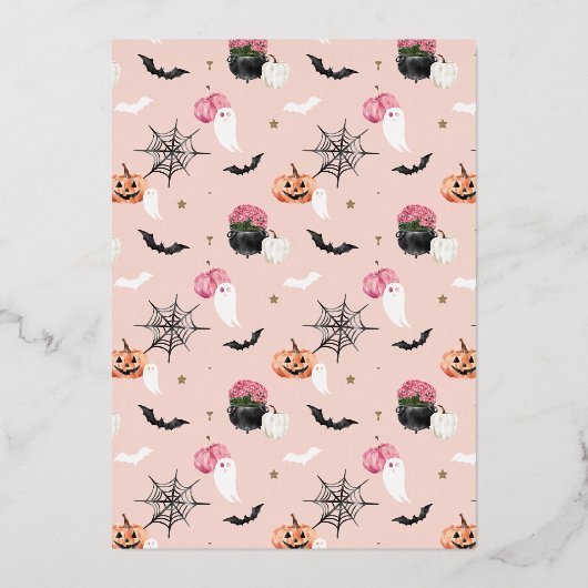 ハ不気味ウス幽霊のよく出るハローウィンパーティカスタム写真 箔招待状 (裏面)