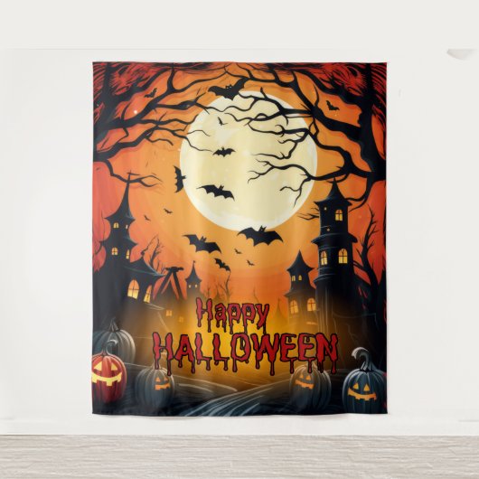 ハ不気味ウス幽霊のよく出るハローウィンパーティ背景 タペストリー (正面)