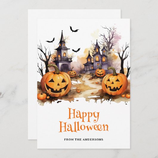 ハ不気味ウス幽霊のよく出るパンプキンスハッピーハローウィンカード シーズンカード (正面/裏面)