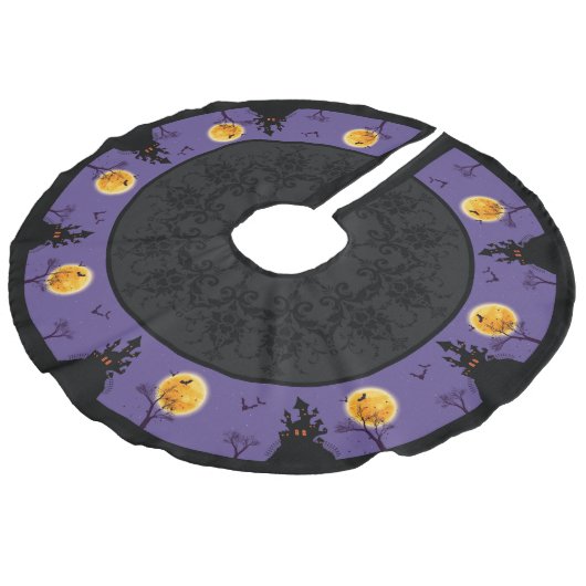 ハ不気味幽霊のよく出るーロウィーンパープルムーンライトこうもり フェイクリネンツリースカート (アングル)