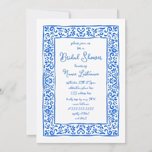 ハ地中海のンドブ絵を描ルーブライダルシャワー 招待状 (正面)