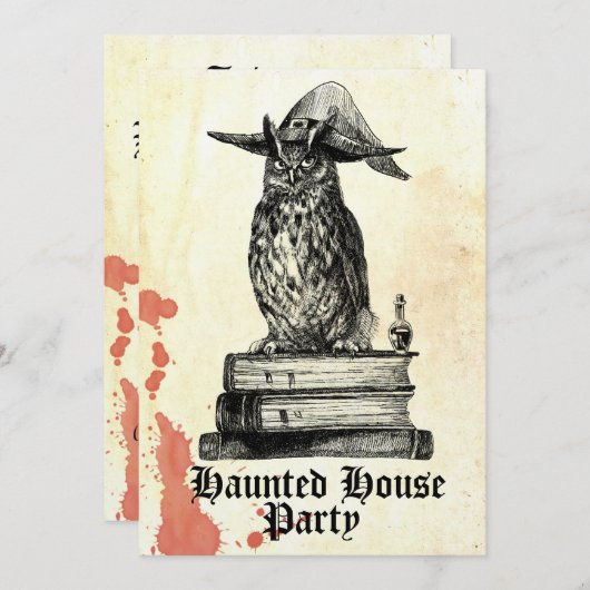ハ幽霊のよく出るウスパーティーフクロウヴィンテージ 招待状 (正面/裏面)
