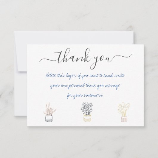 ハ書ッドを挿入感謝していするハンドハウス植物。 サンキューカード (正面)