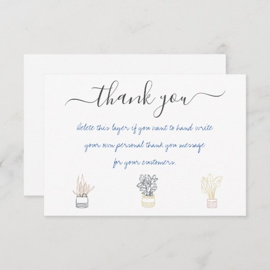 ハ書ッドを挿入感謝していするハンドハウス植物。 サンキューカード (正面/裏面)