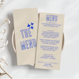 ハ書ンドブルーレトロはっきりしたモダンおもしろい結婚ズ メニュー