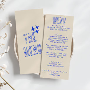 ハ書ンドブルーレトロはっきりしたモダンおもしろい結婚ズ メニュー