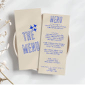 ハ書ンドブルーレトロはっきりしたモダンおもしろい結婚ズ メニュー