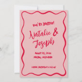 ハ書ンドレッ描ドピンクカラフルレトロ結婚ズ セーブザデート (裏面)