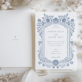 ハ絵を描ンドブルーフローラバロ縁どク 招待状