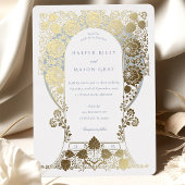 ハ絵を描ンドブルーフローラバロ縁どク 箔招待状