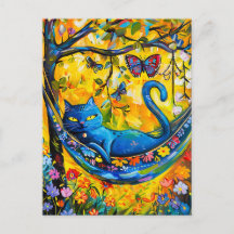 ハ絵を描ンモックの猫と蝶