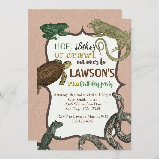 ハ虫類のAnimasの誕生日の招待状 招待状 (正面/裏面)