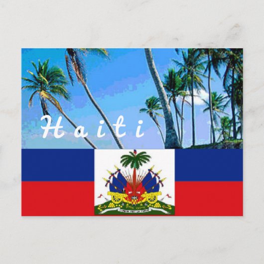 ハ Haiti 国旗 熱帯ヤシの木 ポストカード (正面)