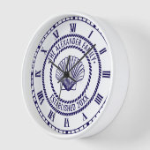 ハ scallop Shell #3 家族名 日付 確立 ロープ フレーム  壁時計 (傾斜)