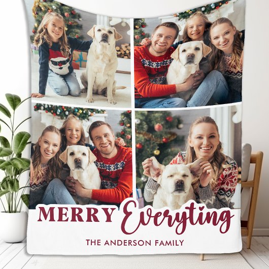 ハolidays Personalized 4 枚の写真の Merry Everything フリースブランケット