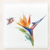 ハummingbird & Bird of Paradise アート ガラスコースター (正面)