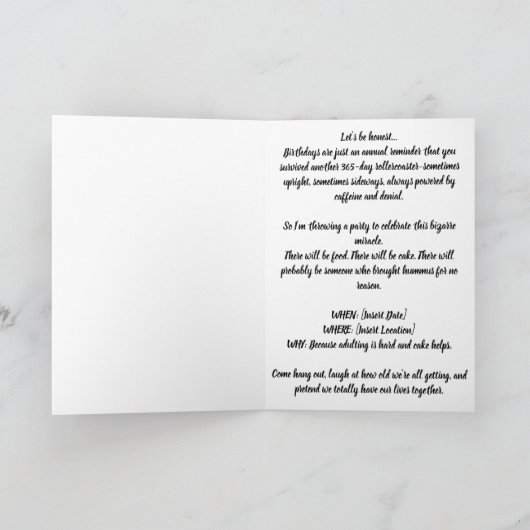 バおもしろいゲル誕生日とパーティーVibes 招待状 (内部)