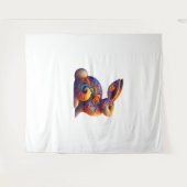 バおもしろいニカラフルーラビットフラクタルコズミックスワールA タペストリー (正面(横))