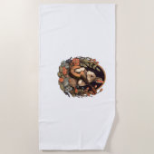 バおもしろいニーの遊バンジョギターミュージックラビットハップ ビーチタオル (正面)