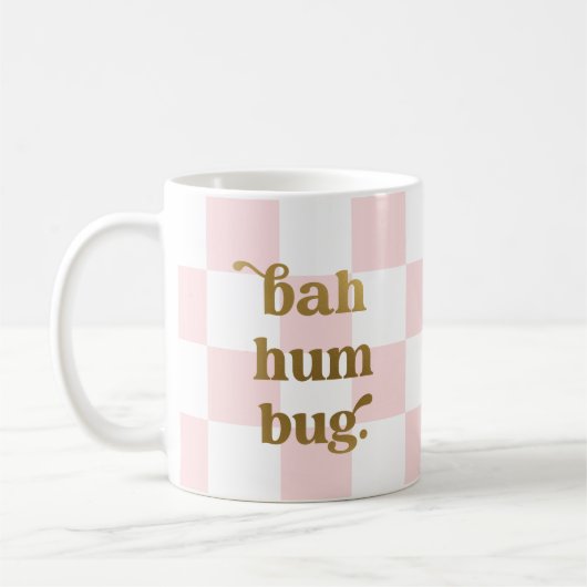 バおもしろいフンバグタイポグラフィ市松模様にピンク コーヒーマグカップ (左)