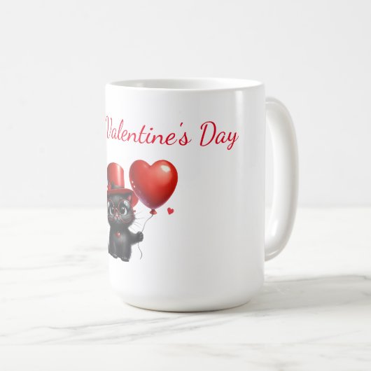 バおもしろいルーンバレンタインの黒猫 コーヒーマグカップ (正面右)