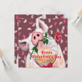 バおもしろいレンタインデイカードロマンチックな紳士ブタ カード (正面/裏面インサイチュ)