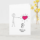 バおもしろいレンタインデーのカード、スティックフィギュアハート カード (黄色い花)