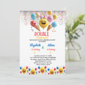 バおもしろいロカラフルーンキッズダブルジョイント誕生日 招待状 (スタンド正面)