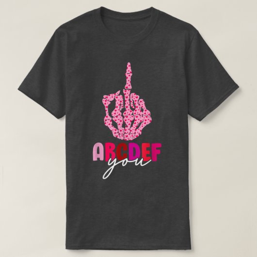 バおもしろいンタインハート中指Skeleto Tシャツ (デザイン正面)