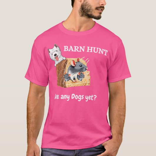 バおもしろいン狩り可愛いネズミと犬を見る Tシャツ (正面)