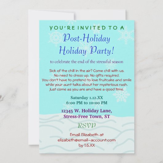 バおもしろいーフンバグアフタークリスマスホリデーパーティー 招待状 (裏面)