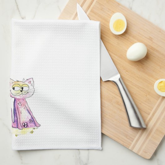 . .バお洒落ードハウス付きかわいくすねこ キッチンタオル (四つ折り)