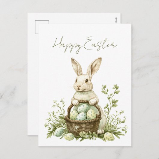 バかわいらしニー水彩フローラ復活祭 シーズンポストカード (正面/裏面)
