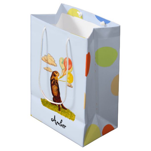 バかわいらしルーン付き図解入りの、写真付きのカワウソ ミディアムペーパーバッグ (正面アングル)