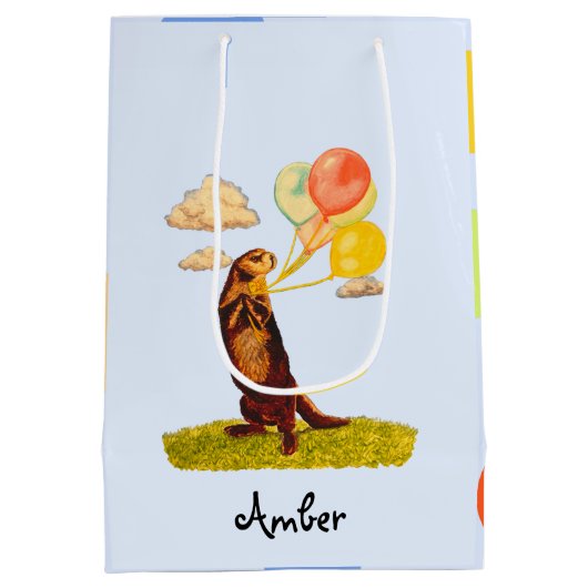 バかわいらしルーン付き図解入りの、写真付きのカワウソ ミディアムペーパーバッグ (裏面)