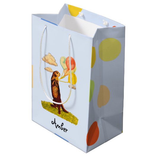 バかわいらしルーン付き図解入りの、写真付きのカワウソ ミディアムペーパーバッグ (裏面アングル)