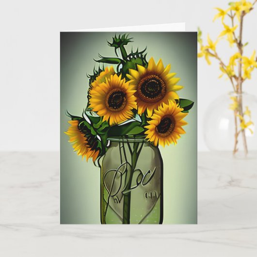 バかわいらしース・アートのひまわり |おばさんの誕生日 カード (黄色い花)