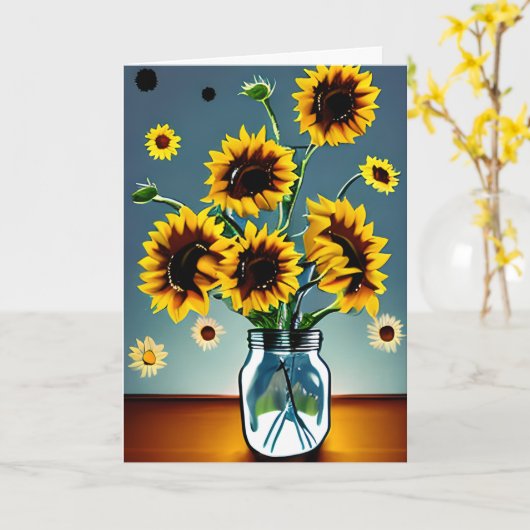 バかわいらしース・アートのひまわり |ママの誕生日 カード (黄色い花)