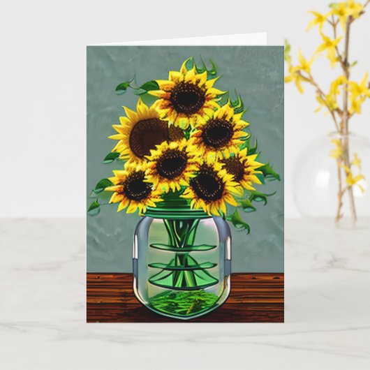バかわいらしーゼアート祖母の誕生日のひまわり カード (黄色い花)