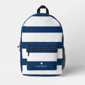 バはっきりしたモダンイストライプのネ青ハート プリントバックパック (正面)