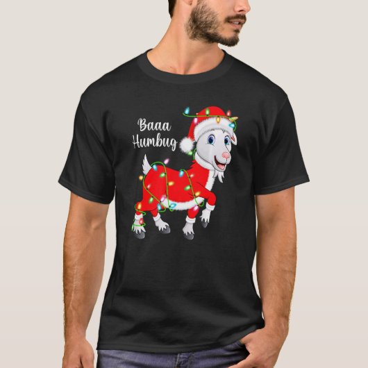 バアハマゴトクリスマスライトサンタヤギのクリスマス Tシャツ (正面)