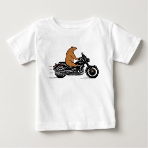 バイお洒落クに乗る茶色の熊 ベビーTシャツ